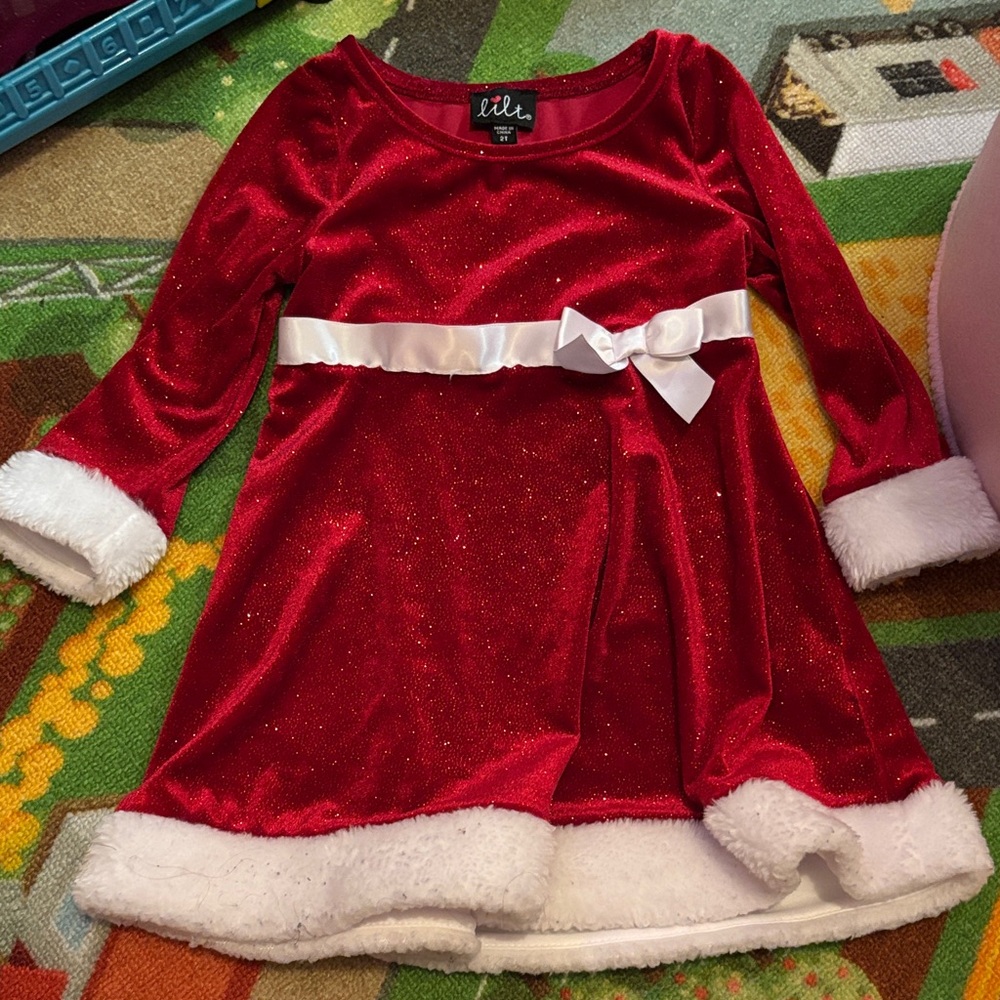 lilt Red Glitter Velvet Dress with White Trim and Bow